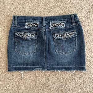 Y2K Vintage Leopard Pockets Denim Skirt - Size 9